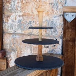 Alzata Rotonda A 3 Piani Ardesia E Legno Ø30cm H33,5cm Boska -Peroni Kitchen Negozio alzata rotonda a 3 piani ardesia e legno 30cm h335cm boska 3