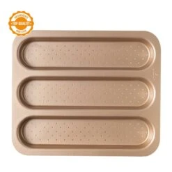 BAGUETTE Stampo Antiaderente 3 Impronte 34,3x7,8cm H3cm Gold Line Decora -Peroni Kitchen Negozio baguette stampo in metallo antiaderente gold line decora 2