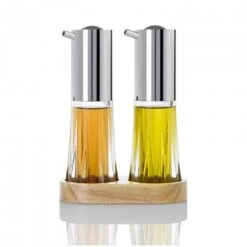 CRYSTAL Set Menage Dosatore Olio E Aceto 13,5x6,7cm H18,5cm Legno, Vetro E Acciaio AdHoc -Peroni Kitchen Negozio menagere dosaolio aceto crystal 1