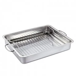 Rostiera In Acciaio Inox Con Griglia 40x31,5cm H6,5cm 6,8L BBQ - STYLE