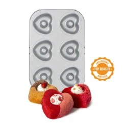 DONUTS CUORE Stampo In Acciaio Antiaderente 6 Impronte Ø7,5cm H2,3cm Decora -Peroni Kitchen Negozio stampo 6 ciambelle cuore o 75 cm antiaderente 3