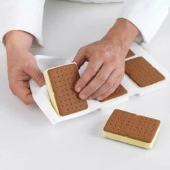 BISC04 DOUBLE Stampo Gelato In Silicone 5 Impronte 6,8x9,9cm H2cm - 2 Pz + Vassoio Silikomart -Peroni Kitchen Negozio stampo bisc04 double biscotto gelato 5